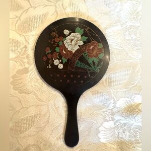 Vintage Asian Design Brown Celluloid Hand Mirror